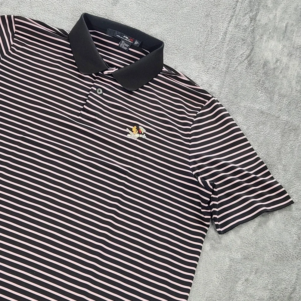 RLX Ralph Lauren Polo Shirt Mens Large Black Pink Philadelphia Cricket‎ Club